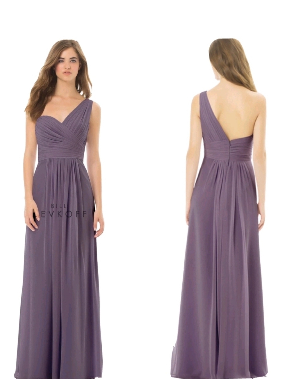 Bill Levkoff Purple One Shoulder Pleated Chiffon Formal Gown 12  Bridesmaid